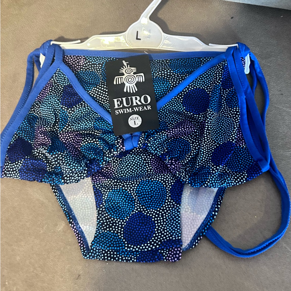 New Women Euro blue geo circle 2Pc Swimsuit String Bikini  S L XL